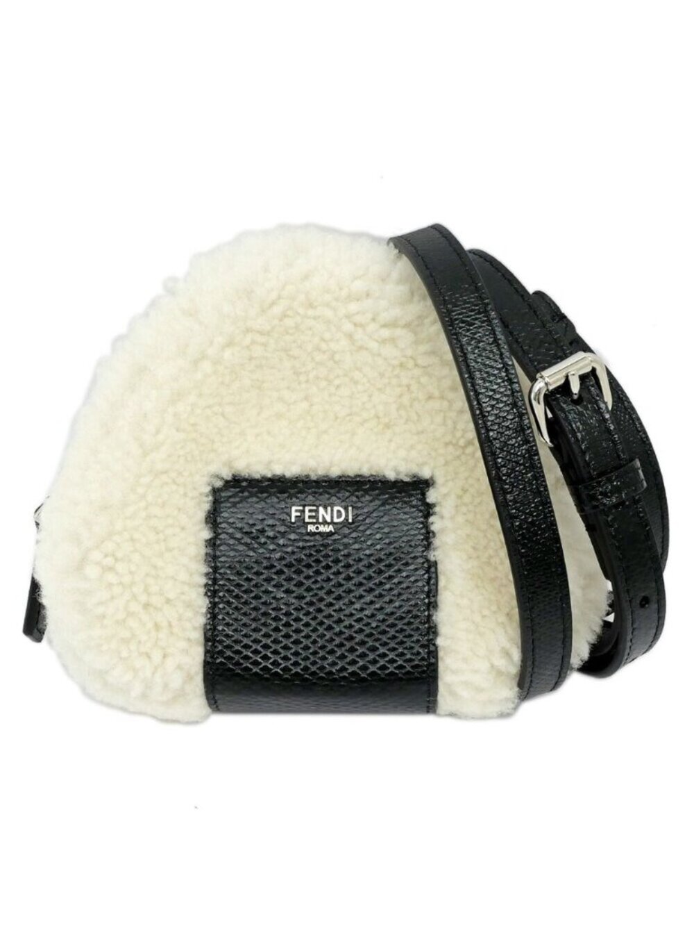Fendi Onigiri White Shearling Sheepfur Leather Mini Shoulder Bag